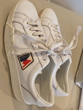 Moncler White Leather Sneakers with Red & Blue Logo